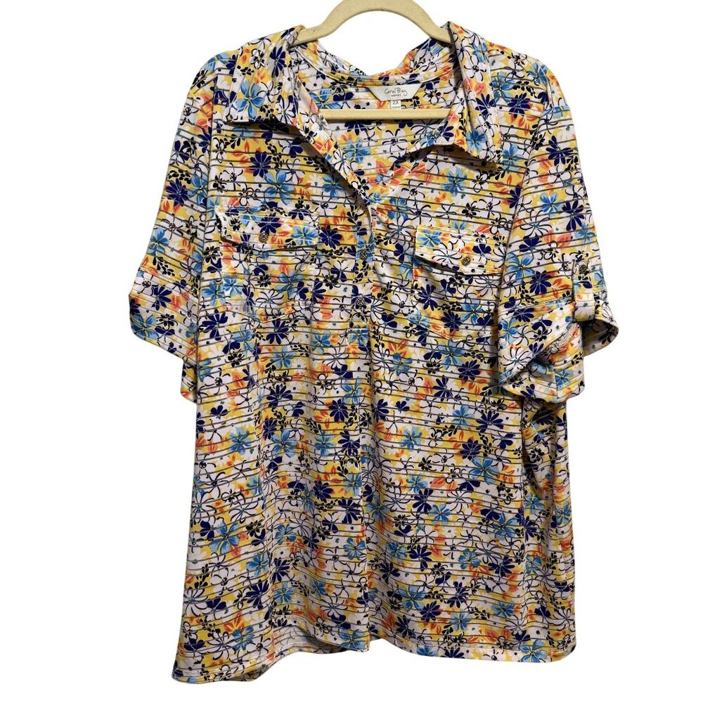Coral Bay Womens Plus Size Floral Striped Button-Up Shirt 2X